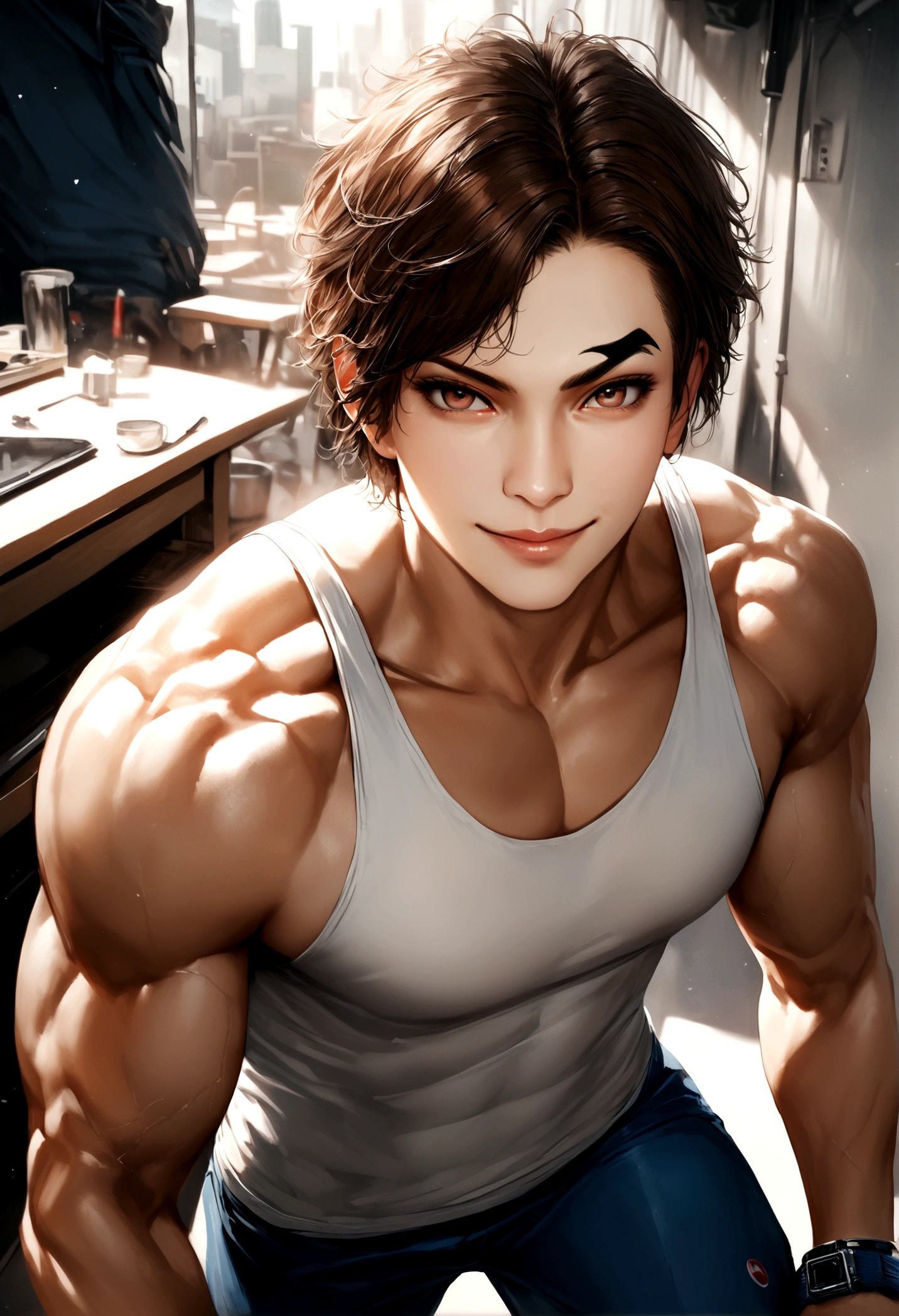 ((最high quality, 8k, maSterpiece: 1.3, Ultra HD, high quality, 最high quality, High reSolution, realiSm)) 、(high color Saturation:1.0), (highly detailed Skin), (最high quality:1.0), (超High reSolution:1.0) ,(realiStic:1.0), (Very detailed:1.0), (8k, RAW Photos:1.1), thin、thin, muScular body that'S toned like an athlete'S、CaucaSian female Skateboarder、At the Park Stadium、cheSt emphaSiS、Smile((Smile))