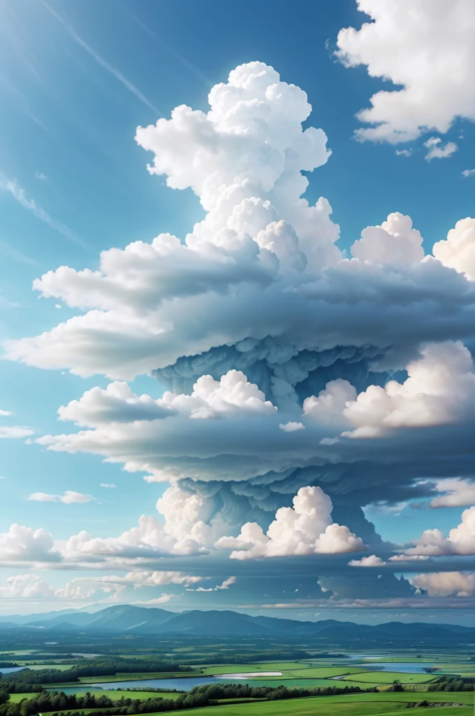 Image: Clouds releasing much rain over land.