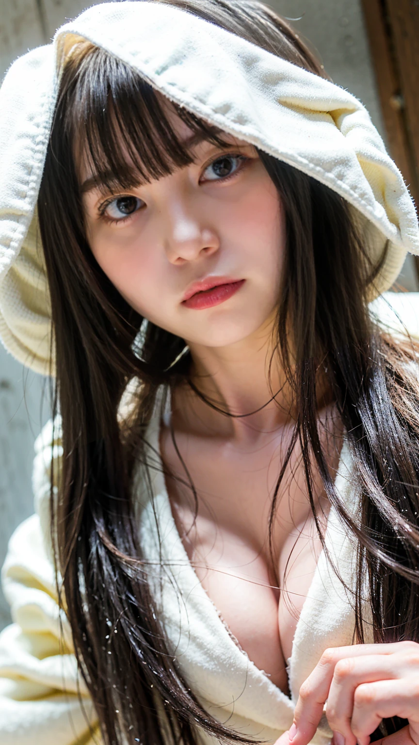 (masterpiece、Highest quality、Very detailed),Create a highly detailed close-up image of a Japanese woman’s face. She has long, straight black hair that frames her face perfectly. Her skin is fair and smooth, with a soft, natural glow. Her complexion is flawless, showing subtle details such as the fine texture of her pores and a light blush on her cheeks. Her eyes are almond-shaped and dark brown, with intricate details in the irises and long, natural lashes. Her eyebrows are well-groomed, with individual hairs clearly visible. She has a delicate nose with finely detailed nostrils. Her lips are full and naturally pink, with a slight sheen that highlights their shape. The texture of her lips shows fine lines and the soft curvature of the lips. The background is simple and blurred to keep the focus on her face, enhancing the intricate details and the natural beauty of her features.
Pay special attention to the play of light and shadow. Soft natural light gently illuminates her face from the front, creating a subtle glow on her forehead, nose, and cheeks. Shadows are softly cast along the contours of her face, emphasizing her cheekbones, the curve of her jawline, and the sides of her nose. The light catches in her eyes, creating tiny highlights that bring them to life. The gloss on her lips reflects the light subtly, accentuating their fullness and texture. The shadows in her hair add depth and dimension, with individual strands catching the light.