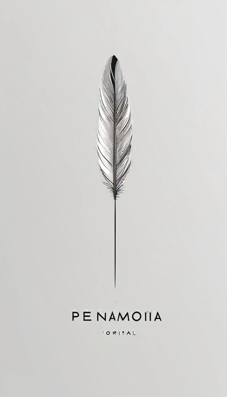 A minimal, modern, simple, cinematic logo design for the brand “Penamemoria". Create a modern, minimalistic, high-quality, logo of a bird feather
