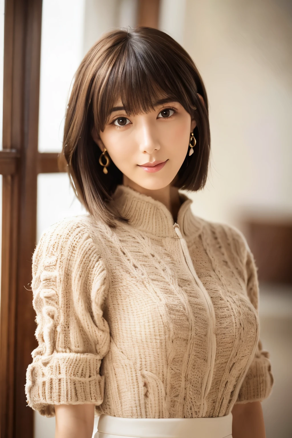 (8k, RAW photos, top quality, masterpiece: 1.2), ultra detailed, super resolution, (real photos: 1.37), portraits, high definition RAW color photos, professional photos, official art, highly detailed CG Unity 8k wallpapers, beautiful Japanese woman, {30|40} years old, highly detailed faces, Highly detailed eyes, highly detailed skin, Highly detailed nose, Highly detailed mouth, Perfect anatomy, Highly detailed background, Highly detailed clothing, One Girl, housewife, realistic body, white skin, radiant skin, slender body, very thin waist, handsome body, brown hair, {short|long} hair, (blunt bangs:1.2), cute face, slight smile, Realistic Face, outfits with a daring design, Earrings, Camera Gaze, Cowboy Shot, Standing Figure, Dynamic Lighting,