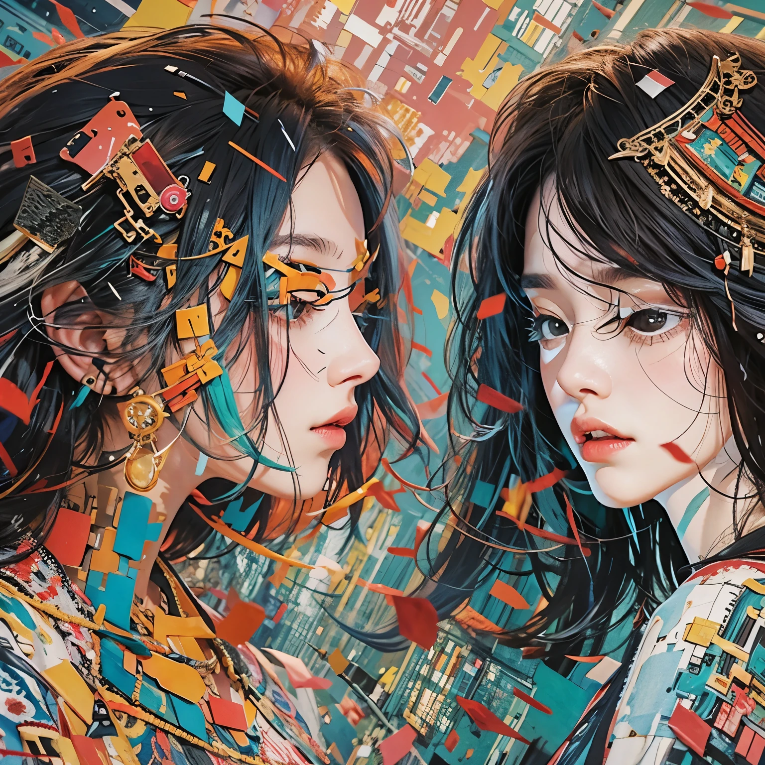 Women and women cheating on each other　betrayal　creative　sense　Make the background flashy