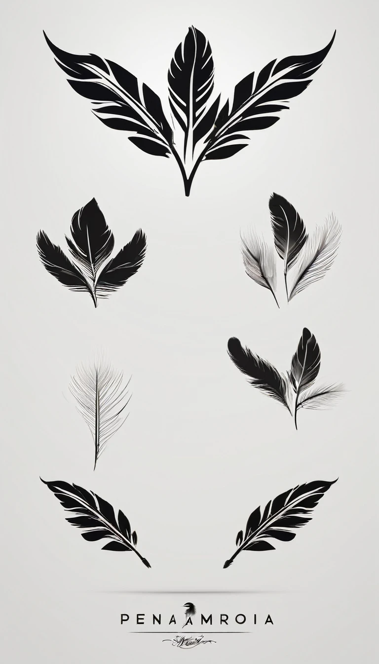 A minimal, modern, simple, cinematic logo design for the brand “Penamemoria". Create a modern, minimalistic, high-quality, logo of a bird feather