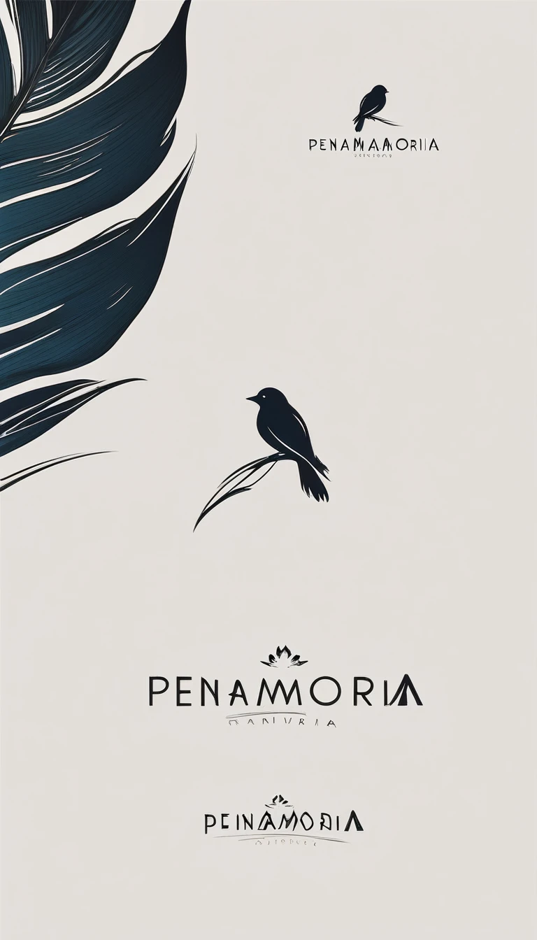 A minimal, modern, simple, cinematic logo design for the brand “Penamemoria". Create a modern, minimalistic, high-quality, logo of a bird feather