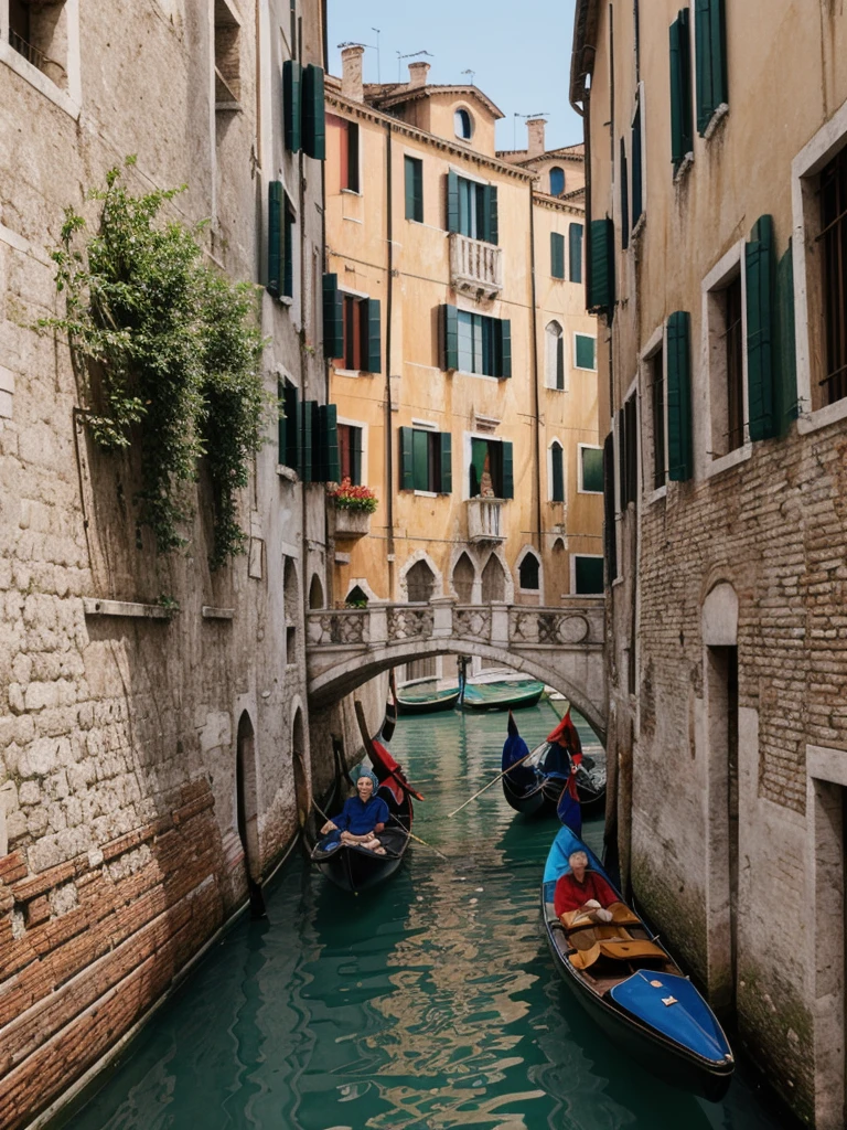 her name is Elle, high quality, 1girl, ((20-year-old fit Caucasian woman)), ((20 years old)), ((fit)), ((pale skin)), short length straight dark hair , wearing Cropped Graphic Blazer + High-Waisted Split Hem Pants, pose: standing, background: Capture the romantic atmosphere of Venice, Italy, with gondolas gliding through narrow canals, historic buildings lining the waterways, and bridges arching gracefully over the water.