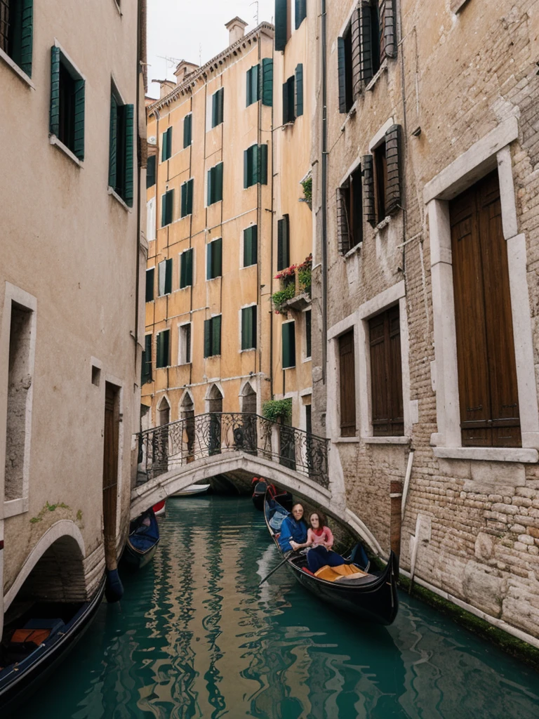 her name is Elle, high quality, 1girl, ((20-year-old fit Caucasian woman)), ((20 years old)), ((fit)), ((pale skin)), short length straight dark hair , wearing Cropped Graphic Blazer + High-Waisted Split Hem Pants, pose: standing, background: Capture the romantic atmosphere of Venice, Italy, with gondolas gliding through narrow canals, historic buildings lining the waterways, and bridges arching gracefully over the water.