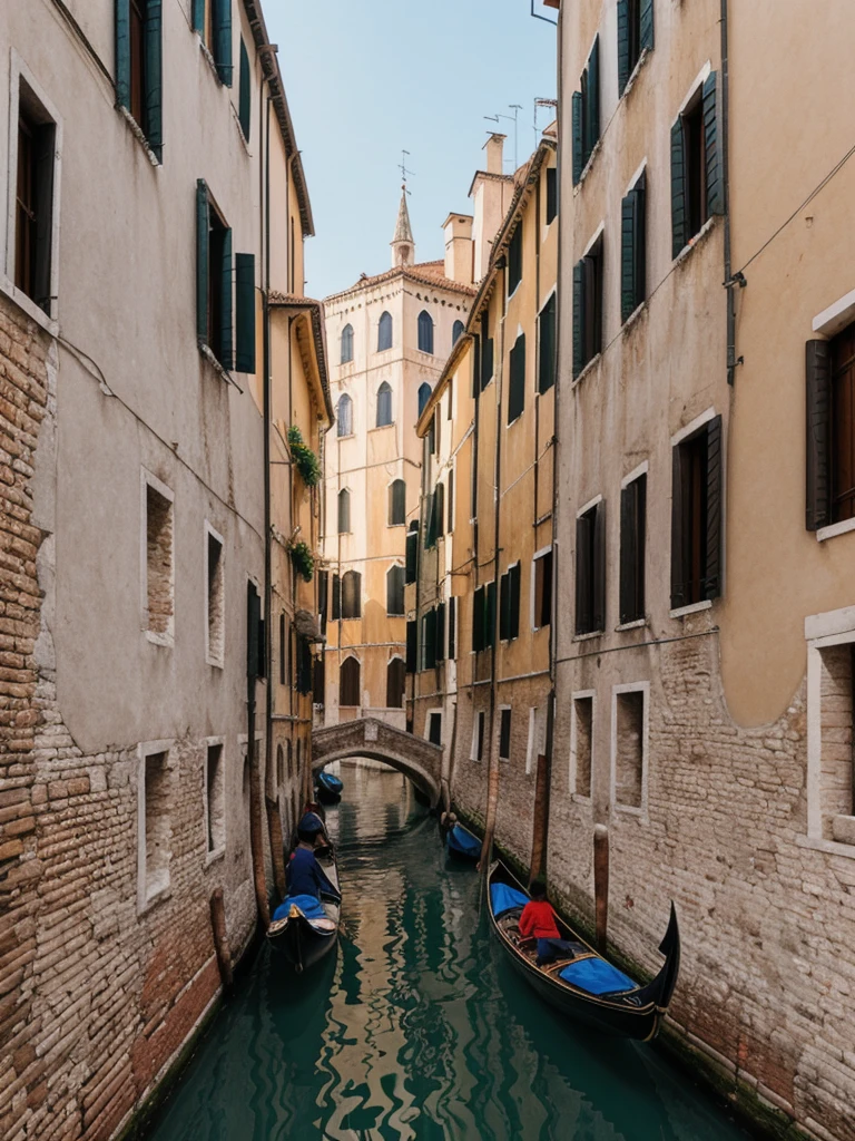her name is Elle, high quality, 1girl, ((20-year-old fit Caucasian woman)), ((20 years old)), ((fit)), ((pale skin)), short length straight dark hair , wearing Cropped Graphic Blazer + High-Waisted Split Hem Pants, pose: standing, background: Capture the romantic atmosphere of Venice, Italy, with gondolas gliding through narrow canals, historic buildings lining the waterways, and bridges arching gracefully over the water.