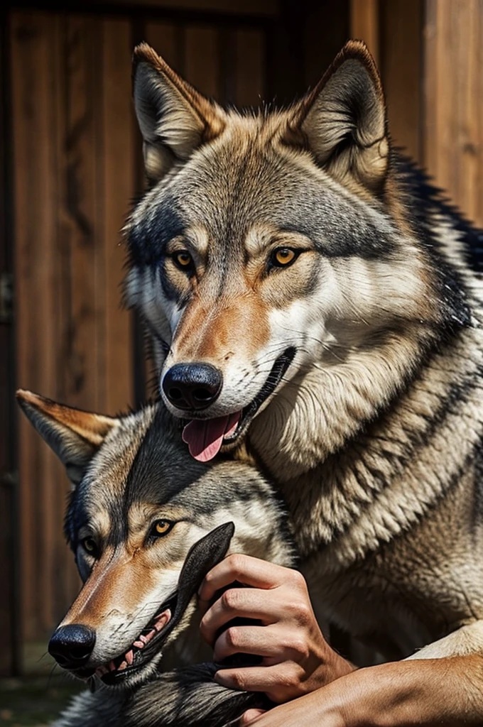 wolf with its big cock inside of a man’s mouth 