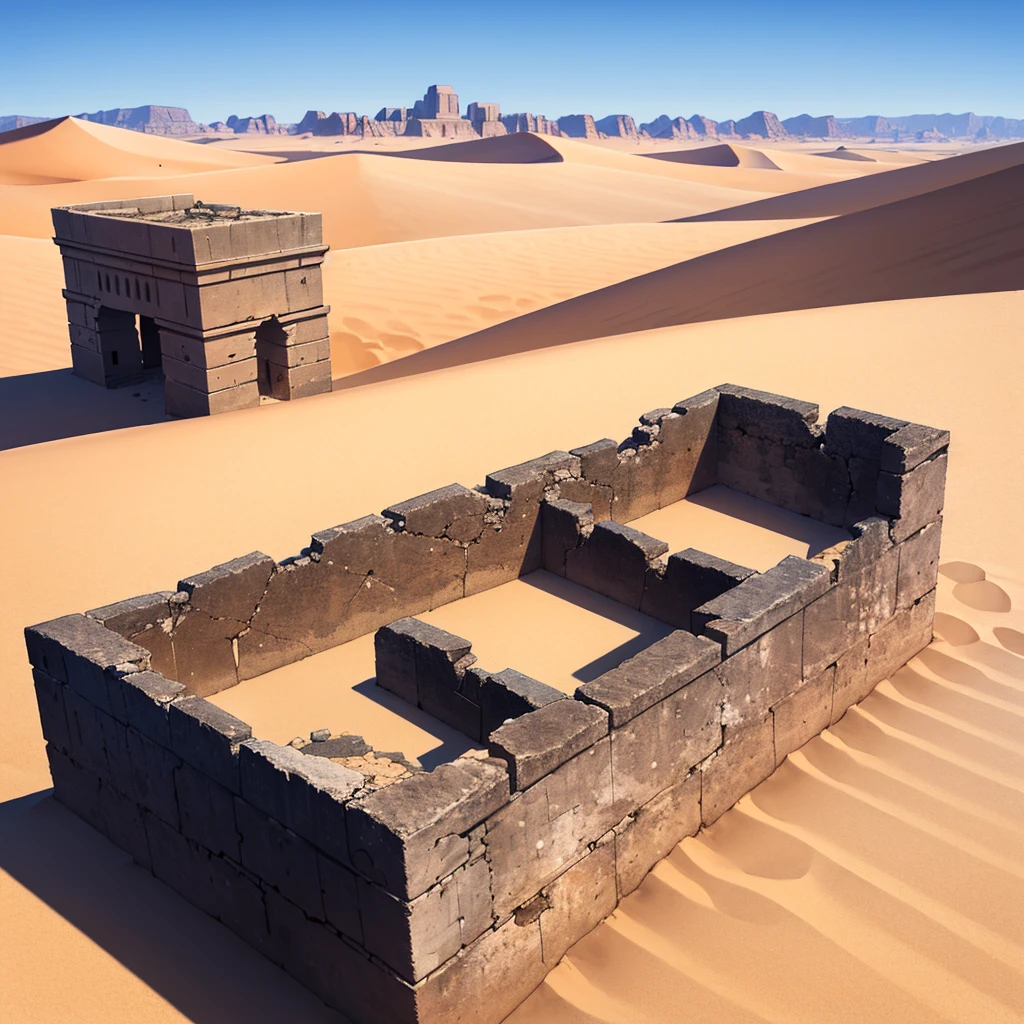((((No humans))))、desert、Ancient ruins, blue sky, high quality, 8K