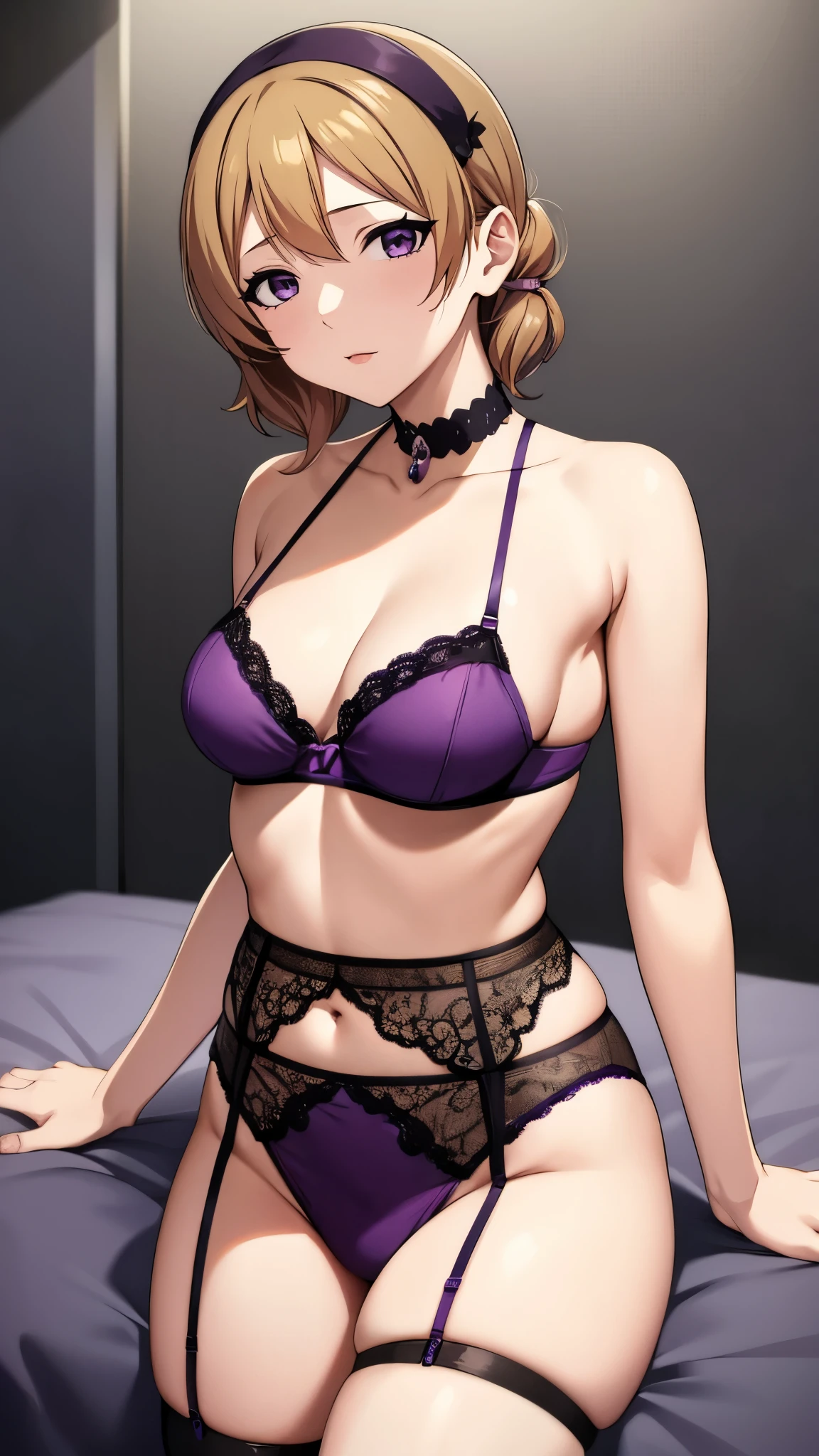 Mami Tanaka々、purple bra、Purple panties、garter belt