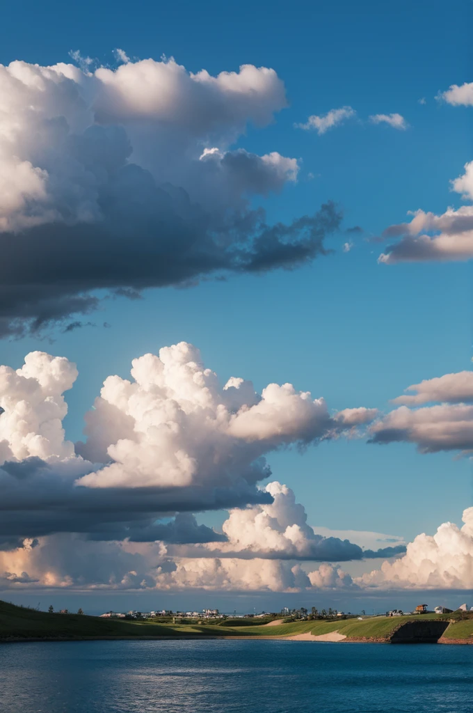 Clouds gathering in the blue sea golf course sky