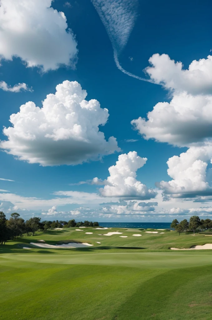 Clouds gathering in the blue sea golf course sky