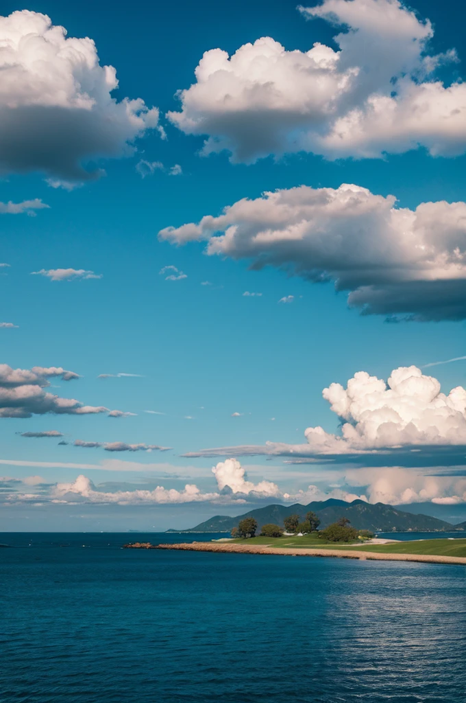 Clouds gathering in the blue sea golf course sky