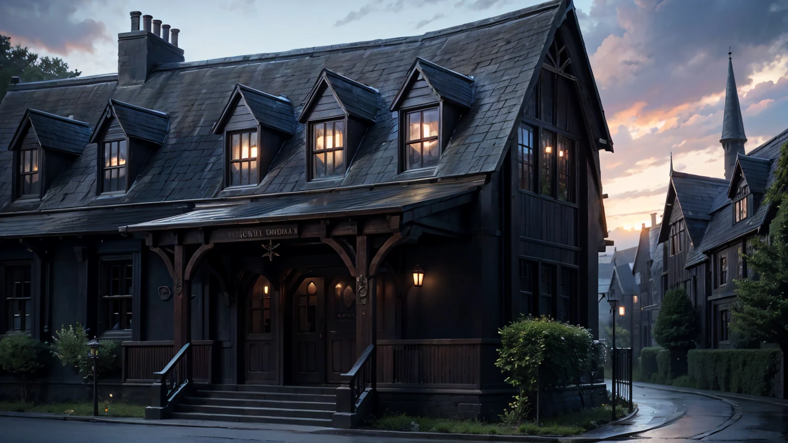 outside front view of harry potter school, harry potter school,