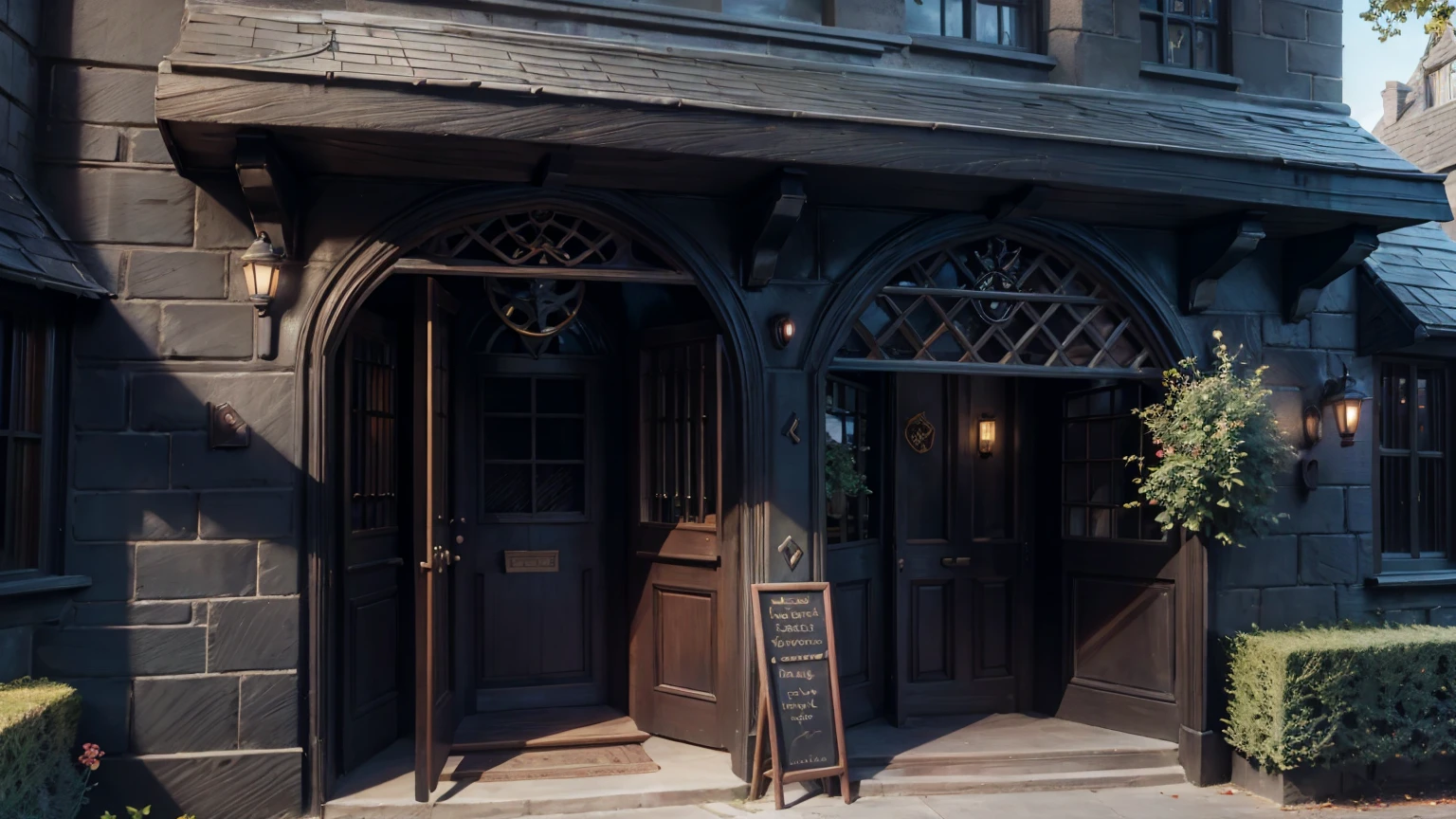 outside front view of harry potter school, harry potter school,