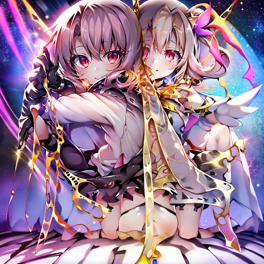 (One Girl:1.2), (alone:1.2), Tabletop, Hmph、Shaders、8K、(Official Art:1.1)、Very fine eye、The extremely complex pupil in the eye、Highest quality、upon、Primary school stude(Magical Girl Clothes)))、(Evil Depravity:1.1)、(Black Costume:1.2)、Character portrait、tight, Long gloves、Knee-high boots、Twin tails、Hair length、Pink Hair、A seductive smile、Pink blush、Open your mouth、on stage、Idol Stage、Kneel on the floor、((Skirt flip:1.5))、Pure white pants、Panty shot、(Browsing Caution:2)、