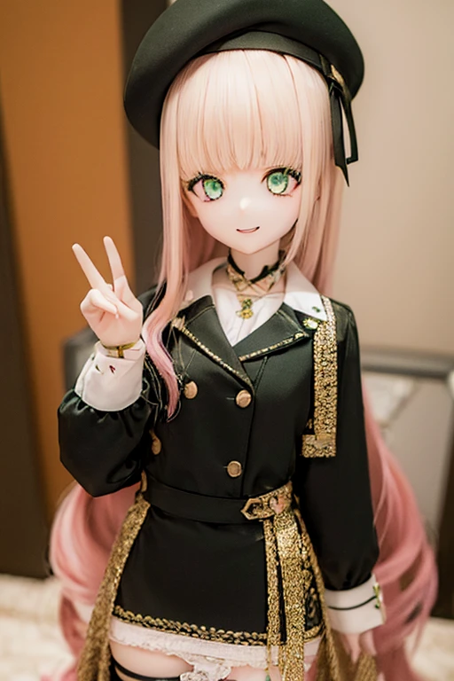 ((highest quality)), ((masterpiece)), (absurd detail), kukolnydom, doll, ciel_synduality_noir, pink hair, green eyes, long hair, blunt bangs, solo, dynamic pose, seductive smile, museum, 8k