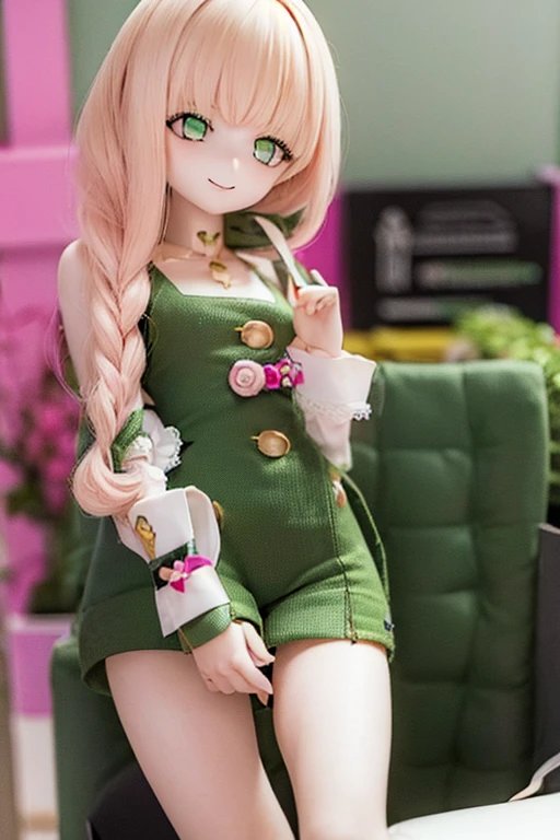 ((highest quality)), ((masterpiece)), (absurd detail), kukolnydom, doll, ciel_synduality_noir, pink hair, green eyes, long hair, blunt bangs, solo, dynamic pose, seductive smile, museum, 8k