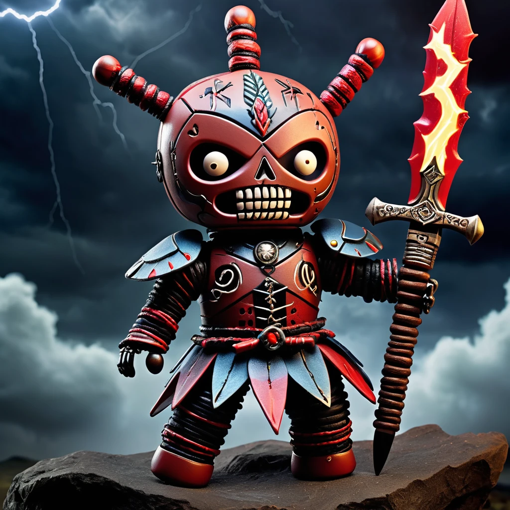 (knitted toy voodoo doll:1.5), (Voodoo Lord of Darkness:1.3), (Clothing: dark armor with demonic patterns:1.0), (Accessories: enchanted dark scepter emitting a sinister red glow, floating demonic symbols:1.1), (background: dark, fiery underworld with rivers of lava, shadowy minions, and an atmosphere of ultimate evil:1.2), best quality, masterpiece, detailed soft oil painting, detailed background, dramatic cinematic lighting, soft edge lighting, professional, dramatic lighting, hard edge lighting, ultra quality, 4k, masterpiece, best quality, 8k, ultra high definition, high resolution, extremely detailed