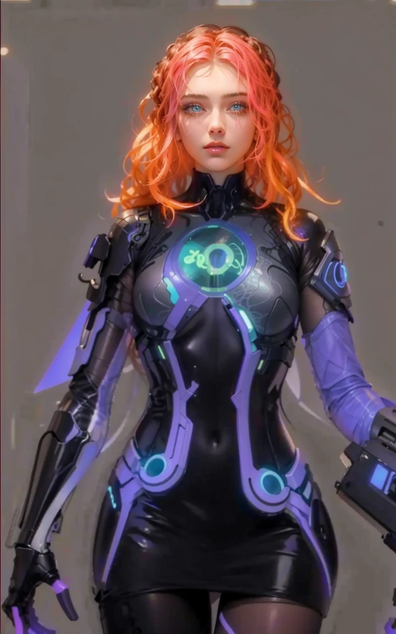 (master part, high resolution, photo-realistic:1.4), (long hair braid, Braided snakes, master part, best quality, alta qualidade, intrincado, Premiado) em um (neon-lit:1.4) CIDADE CYBERPUNK, em um (encharcado pela chuva:1.2) Rua, Medusa is a futuristic fashion icon, Mixture of bioengineered tissues and iridescent holographic scales, (neon roxo, Azul Neon:1.2), cabelos muito longos, reptile eyes, roxo neon, néem umzul, Metropolis, (Cinematic lighting, futuristic background:1.2), cowboy shot