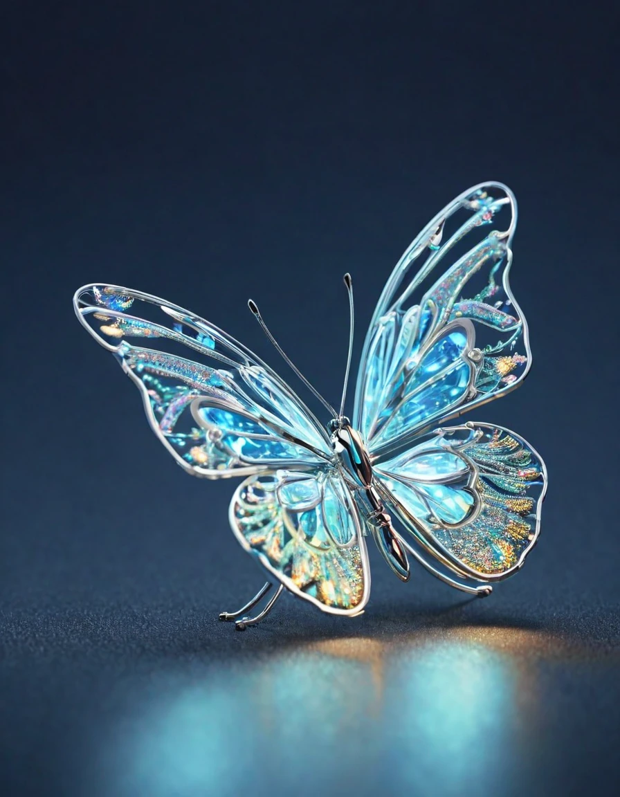 Beautiful butterfly 、From the side、macro、(((Shining body lines))) 、Diamond-like、hologram、Sharp Focus、Lighting by world-class AI creators、Super detailed、Beautiful graphics、Digital Art