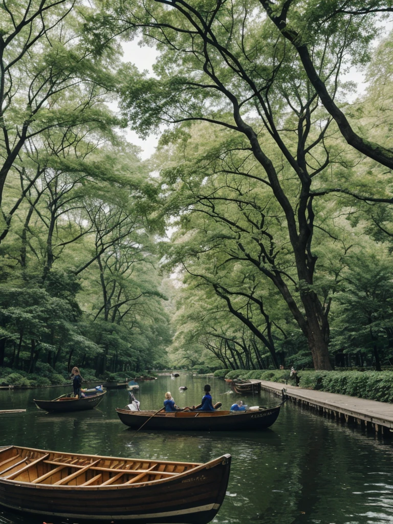 her name is Elle, high quality, 1girl, ((20-year-old fit Caucasian woman)), ((20 years old)), ((fit)), ((pale skin)), short length straight dark hair , wearing Deconstructed Denim Jacket + High-Waisted Utility Cargo Pants, pose: standing, background: Write about the tranquil setting of Central Park in New York City, where paths wind through lush greenery, rowboats glide across serene lakes, and skyscrapers peek through the trees.