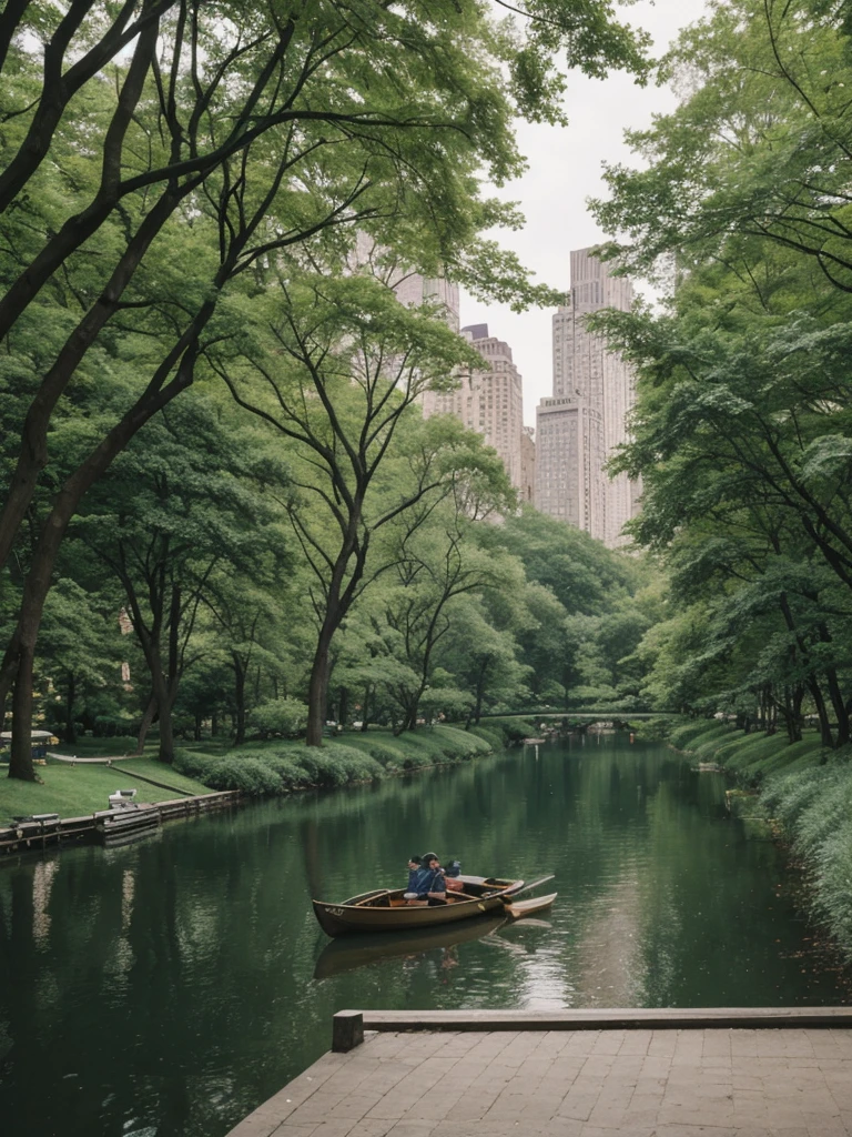 her name is Elle, high quality, 1girl, ((20-year-old fit Caucasian woman)), ((20 years old)), ((fit)), ((pale skin)), short length straight dark hair , wearing Deconstructed Denim Jacket + High-Waisted Utility Cargo Pants, pose: standing, background: Write about the tranquil setting of Central Park in New York City, where paths wind through lush greenery, rowboats glide across serene lakes, and skyscrapers peek through the trees.