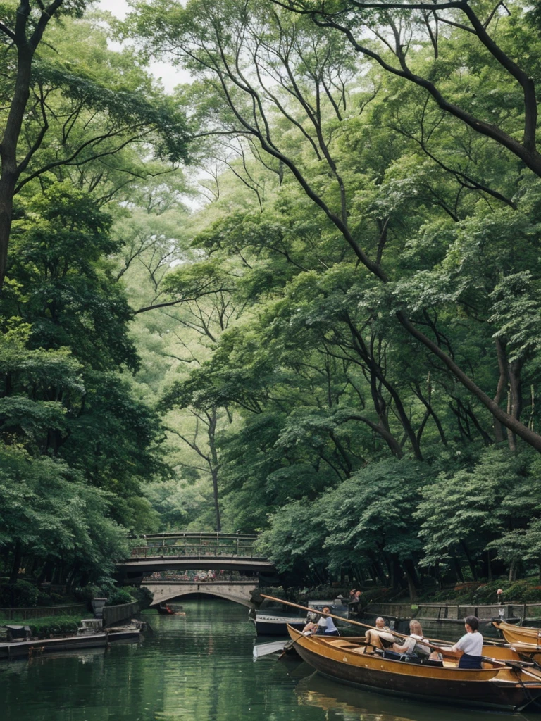 her name is Elle, high quality, 1girl, ((20-year-old fit Caucasian woman)), ((20 years old)), ((fit)), ((pale skin)), short length straight dark hair , wearing Deconstructed Denim Jacket + High-Waisted Utility Cargo Pants, pose: standing, background: Write about the tranquil setting of Central Park in New York City, where paths wind through lush greenery, rowboats glide across serene lakes, and skyscrapers peek through the trees.