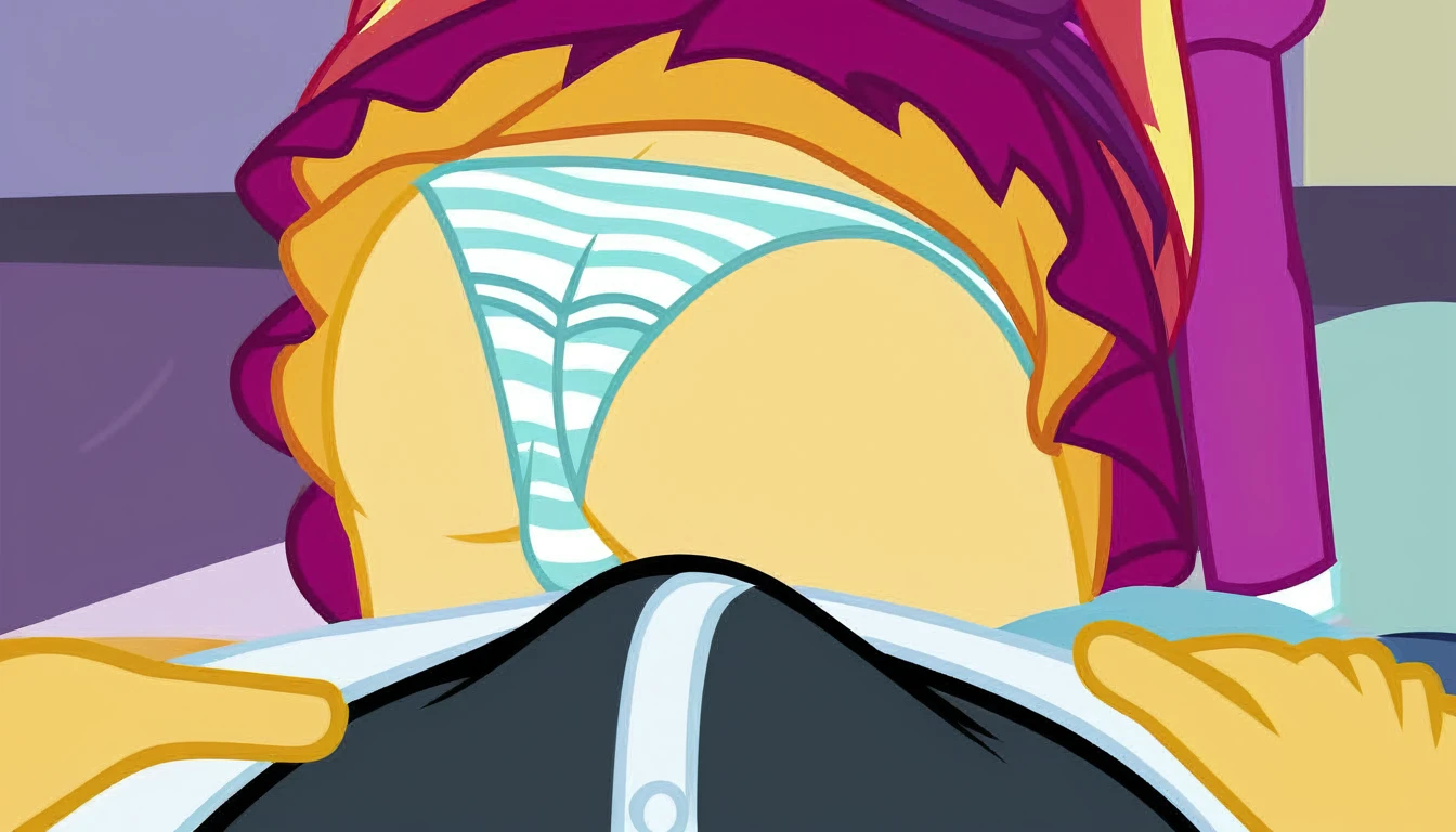 upskirt, female and male pov, smiling, wink, looking at you, equestria girls, sunset shimmer, butt, clothes, maid, panties, panty shot, underwear, sunbutt, show accurate, vector, male pov, tenting, crotch bulge, erection in pants, offscreen male character