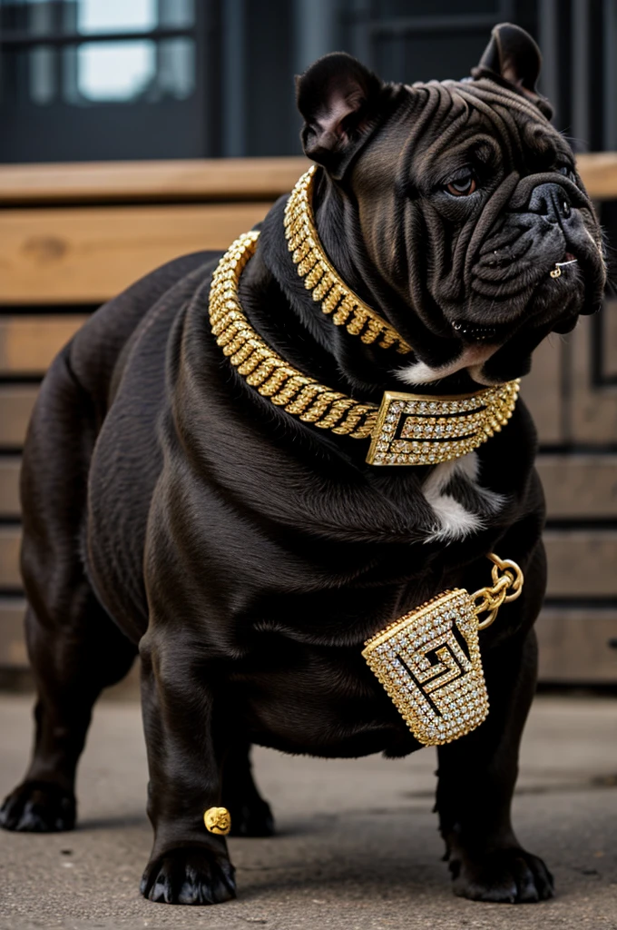Hip hop black bulldog with bling bling 