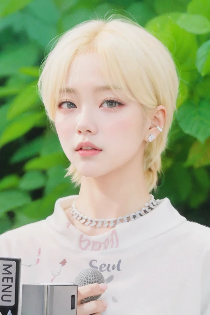 blonde-haired girl with headphones and a black and white sweater, ulzzang, Lalisa Manobal, muchacha coreana, parque roseanne de blackpink, Lalisa Manoban de Blackpink, linda cara de anime natural, pale korean adorable face, Retrato realista kawaii, sakimichan, bella delfina, ig model | germen de arte, vibraciones de anime