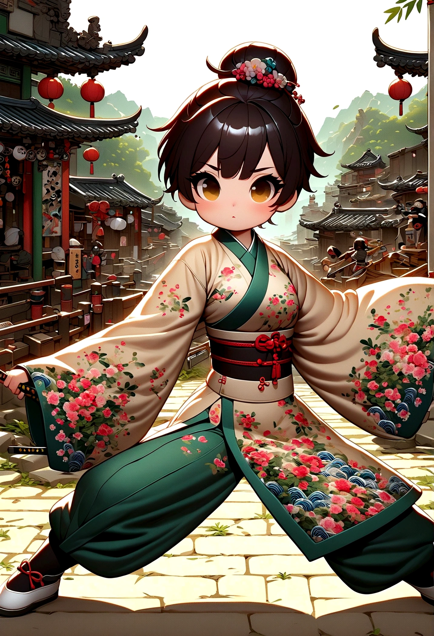 (Very detailed CG unity 8k wallpaper), (Very detailed), masterpiece, Highest quality, Japan, 《City of Carnage》, Megumi Kishimoto, Lonely, short hair, Mid-chest, Cyberpunk black combat tights, Looking at the audience, Thigh Gap