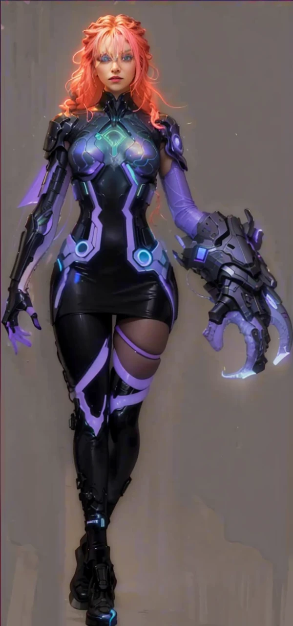 (master part, high resolution, photo-realistic:1.4), (long hair braid, Braided snakes, master part, best quality, alta qualidade, intrincado, Premiado) em um (neon-lit:1.4) CIDADE CYBERPUNK, em um (encharcado pela chuva:1.2) Rua, Medusa is a futuristic fashion icon, Mixture of bioengineered tissues and iridescent holographic scales, (neon roxo, Azul Neon:1.2), cabelos muito longos, reptile eyes, roxo neon, néem umzul, Metropolis, (Cinematic lighting, futuristic background:1.2), cowboy shot