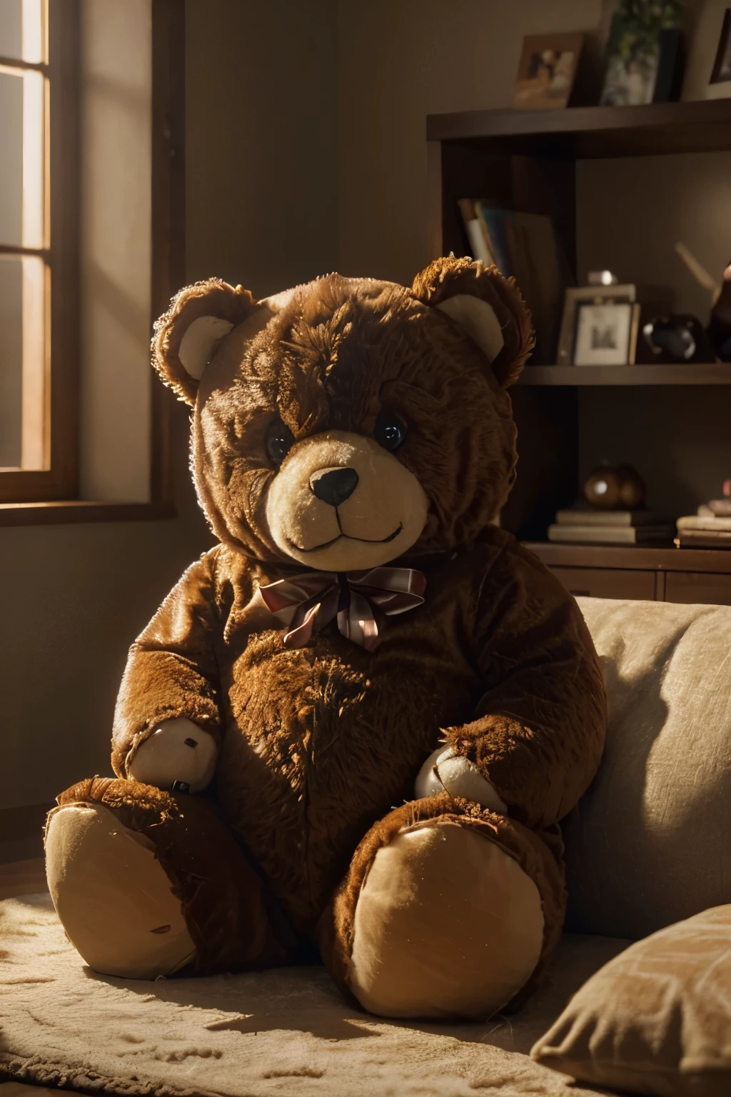 teddy bear, brown teddy bear, cute teddy bear, plush toy, soft toy, toy bear, stuffed animal, fuzzy bear, adorable teddy, fluffy bear, brown plush bear, cuddly stuffed toy, realistic teddy, detailed teddy, high quality teddy, photorealistic teddy, (best quality, 4k, 8k, highres, masterpiece:1.2), ultra-detailed, (realistic, photorealistic, photo-realistic:1.37), HDR, studio lighting, extreme detail description, professional, vivid colors, warm lighting, cozy atmosphere, peaceful setting