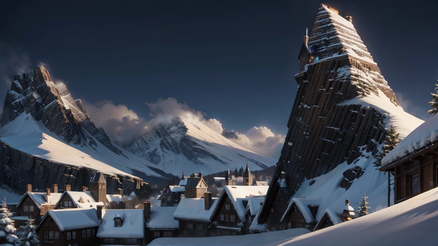 snow weather front view of harry potter school view,