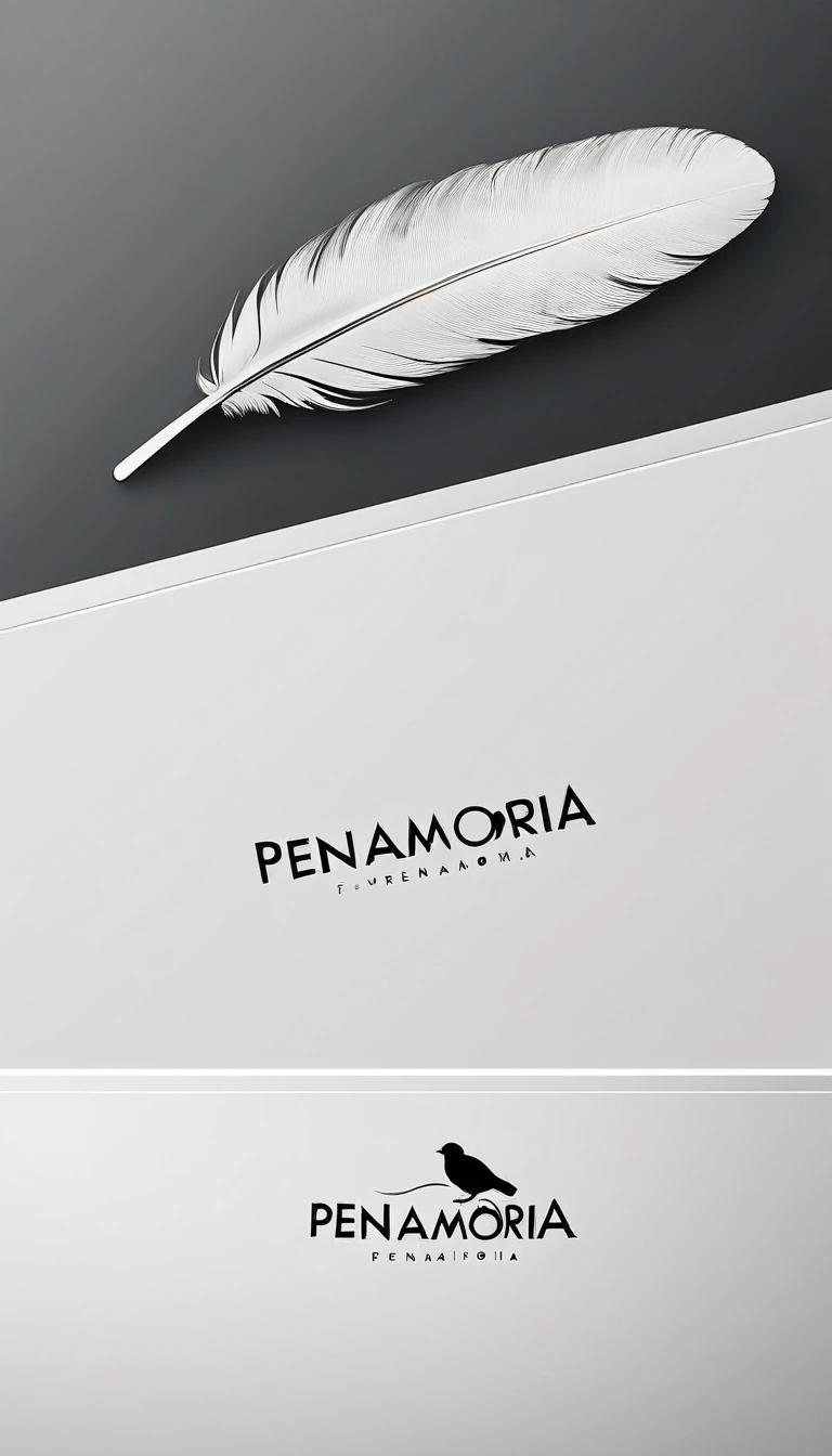 A minimal, modern, simple, cinematic logo design for the brand “Penamemoria". Create a modern, minimalistic, high-quality, logo of a bird feather

