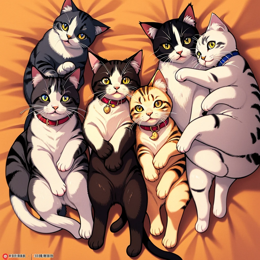 Lots of cats、high quality, 8K、Best illustrations、(From above)
