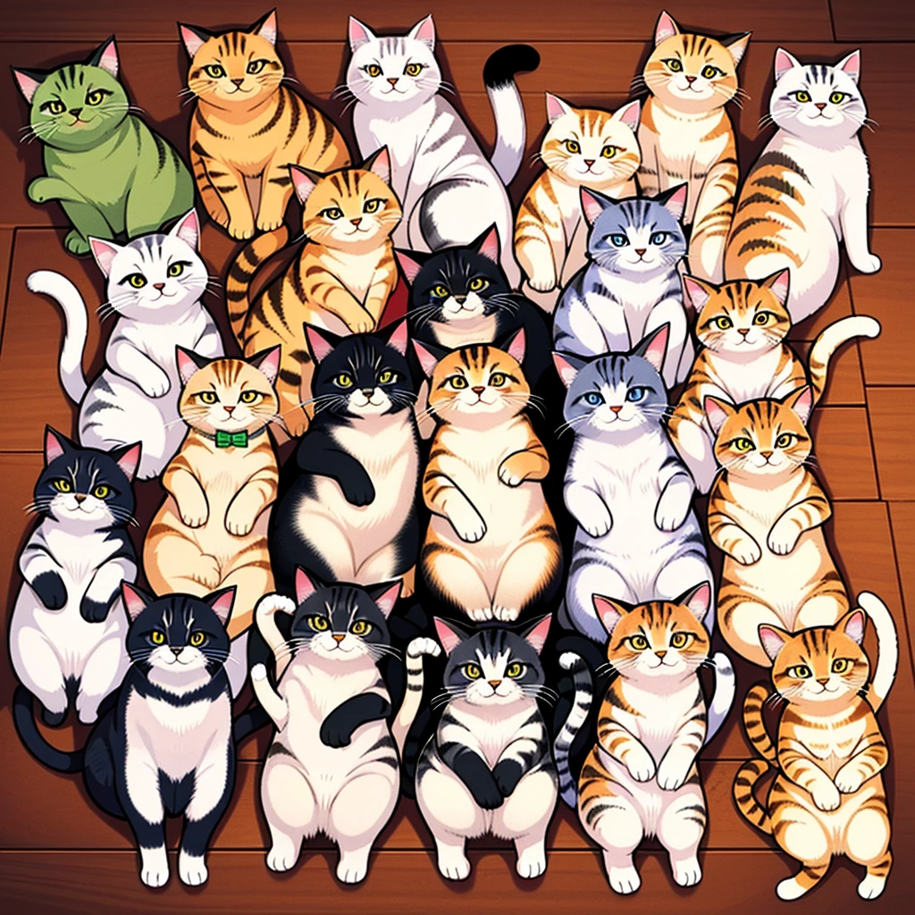 Lots of cats、high quality, 8K、Best illustrations、(From above)