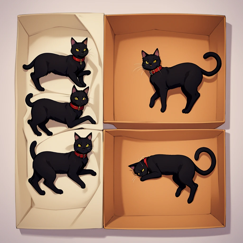 black cat、Red collar、high quality, 8K、Best illustrations、(From the side)