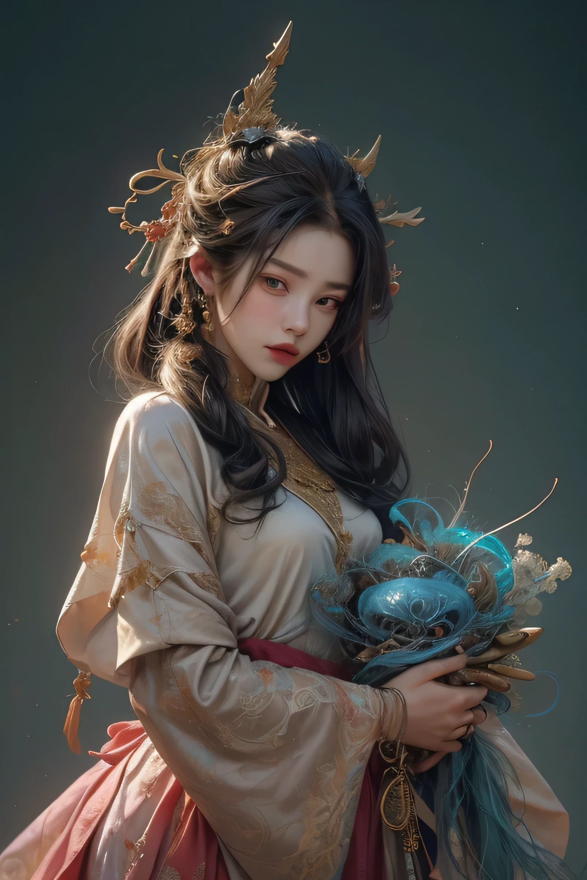 (number:1.2)single girl with one face, in a charming atmosphere, oil painting (1.5) Capture dynamic scenes, who is a confident girl (1 woman) Contrasted with a dreamy background filled with Chinese aesthetic elements.... backdrop, Decorated with mesmerizing Ambilight colors..., Revealing the charm of China. dynamic brush strokes (1.5) make her body come alive, Meanwhile, the layered background creates a pure atmosphere.... Bright splashes of color and lively brushstrokes add an artistic touch....
Limited colors appear on the ultra-detailed 8k unity wallpaper..., Perfectly blends elements of Chinese culture..., Complete with Zentangle and Mandala patterns that blend perfectly with fractal art... (1.3). The dynamic angles present an elegant dance of chaos against a brutal design background in a dreamlike atmosphere....
Symphony performance by famous artist James Jean, Robi Dvi Antonumber, and Ross Tran contribute to a pleasant musical atmosphere.... Multi-colored glitter floats. (1) เปล่งประกายผิวที่เปล่งประกายของเธอท่ามกลางbackdropของจักรวาล, Create a tranquil mosaic reminiscent of blue and green jellyfish... (1.4) amidst the realism of photographs (1.4) Depth, A woman gracefully rides a dragon.
