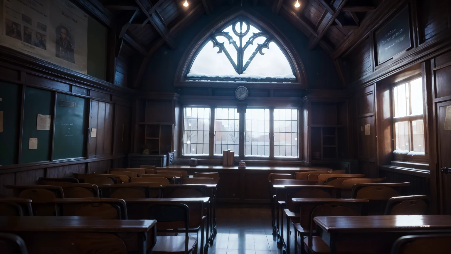 snow weather inside classroom view harry potter school