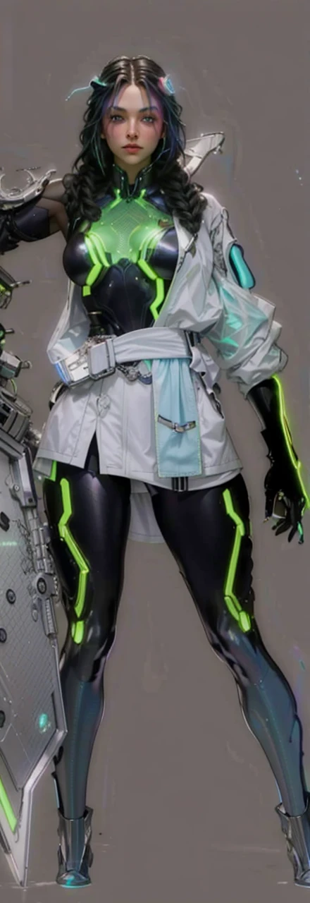 (master part, high resolution, photo-realistic:1.4), (long hair braid, Braided snakes, master part, best quality, alta qualidade, intrincado, Premiado) em um (neon-lit:1.4) CIDADE CYBERPUNK, em um (encharcado pela chuva:1.2) Rua, Medusa is a futuristic fashion icon, Mixture of bioengineered tissues and iridescent holographic scales, (neon roxo, Azul Neon:1.2), cabelos muito longos, reptile eyes, roxo neon, néem umzul, Metropolis, (Cinematic lighting, futuristic background:1.2), cowboy shot