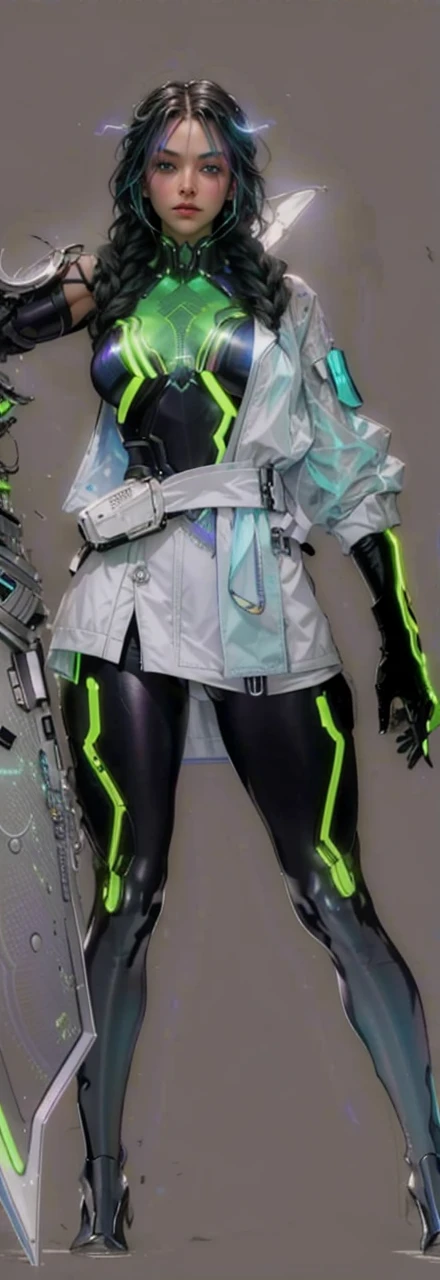 (master part, high resolution, photo-realistic:1.4), (long hair braid, Braided snakes, master part, best quality, alta qualidade, intrincado, Premiado) em um (neon-lit:1.4) CIDADE CYBERPUNK, em um (encharcado pela chuva:1.2) Rua, Medusa is a futuristic fashion icon, Mixture of bioengineered tissues and iridescent holographic scales, (neon roxo, Azul Neon:1.2), cabelos muito longos, reptile eyes, roxo neon, néem umzul, Metropolis, (Cinematic lighting, futuristic background:1.2), cowboy shot