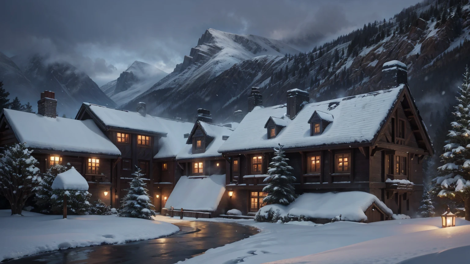 snow weather front view of harry potter school view, 