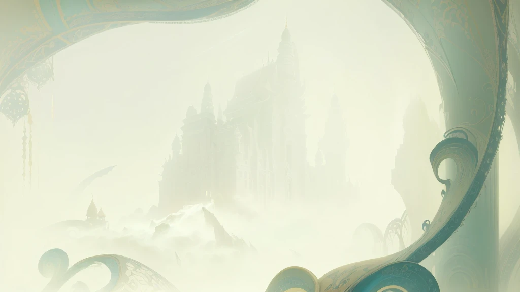 There is a painting,The painting shows a woman wearing a skirt, ethereal background, background artwork, fairy tale style background, faded background, divine background, background art, breezy background, muted background, atlantis background, plain background, background(hard), serene post-nuclear background, background hyper detailed, ballroom background, the background is misty, temple background, epic background