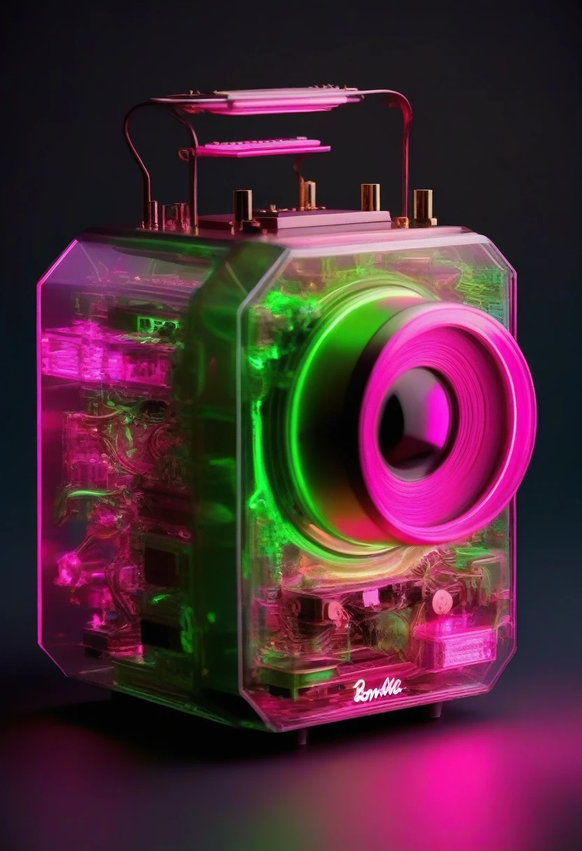 niji 6 prompt: Change the prompt word according to the animal you want he front part of the robot monkey's head has an extremely precise mechanical structure. It comes with illustrations and X-ray renderings. It was created by Nick Vesey. The images look very ethereal, embodying the beauty of technology and art. Barbie pink and neon green, black background,A little more like a monkey,It's not a machine, it's an animal