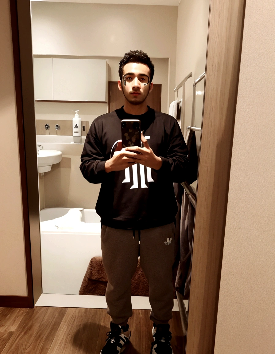 arafed man taking a selfie in a hotel bathroom mirror, 2 3 years old, 2 7 years old, 2 8 years old, 2 2 years old, 21 years old, 2 4 years old, full body picture, wearing adidas clothing, 2 9 years old, he is! about 3 0 years old, 25 years old, 2 5 years old