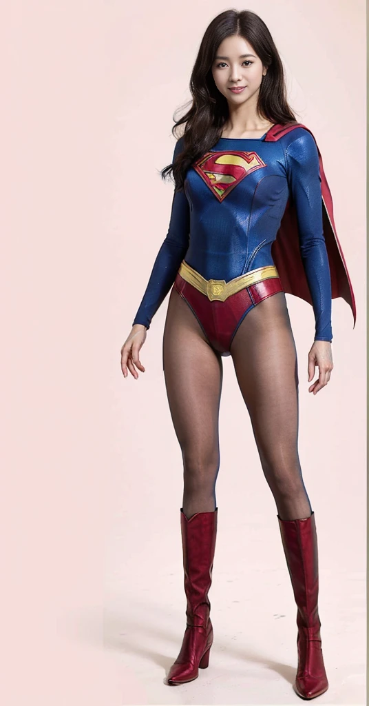No background、(((Beautiful legs in black tights.)))、(((Legally express the beauty of your smile)))、((((Make the most of your original images)))、(((Supergirl Costume)))、(((Beautiful very short hair)))、(((suffering)))、(((Please wear black tights....、Wear red boots)))、((Best image quality、8K))、((Highest quality、8K、masterpiece:1.3))、(((Preserve background )))、Sharp focus:1.2、Beautiful woman with perfect figure:1.4、Slim Abs:1.2、Wet body:1.5、Highly detailed face and skin texture、8K