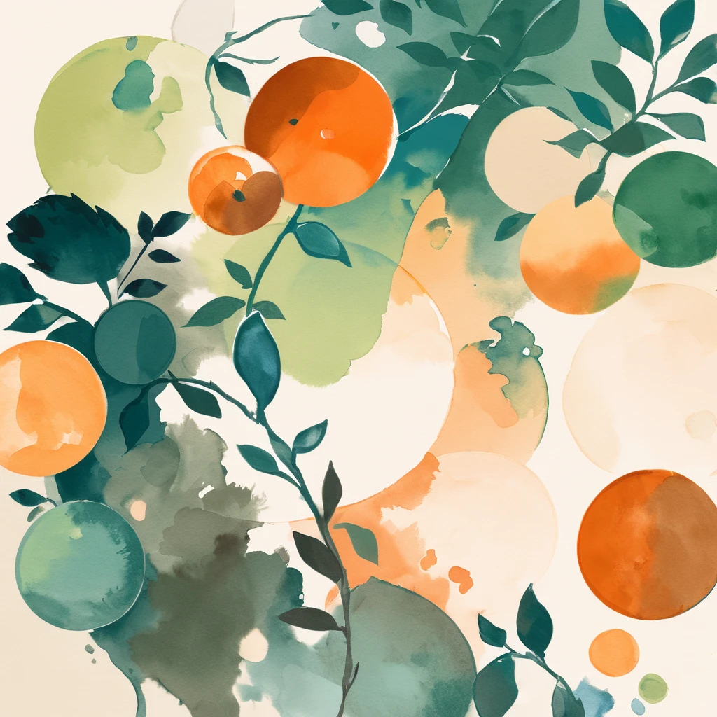 Zirro with dusky-green orange yellow orange-brown and white color palette with background in ink and wash art style