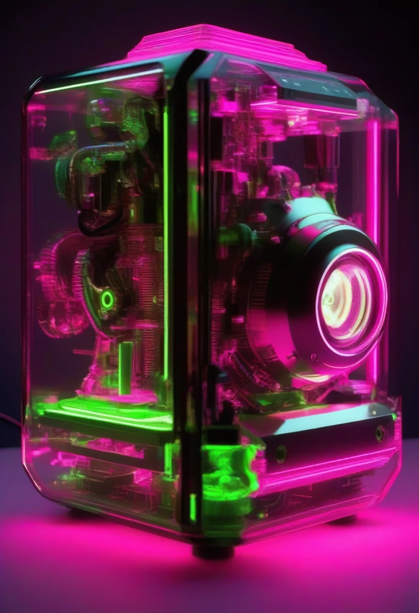 niji 6 prompt: Change the prompt word according to the animal you want he front part of the robot monkey's head has an extremely precise mechanical structure. It comes with illustrations and X-ray renderings. It was created by Nick Vesey. The images look very ethereal, embodying the beauty of technology and art. Barbie pink and neon green, black background,A little more like a monkey,It's not a machine, it's an animal